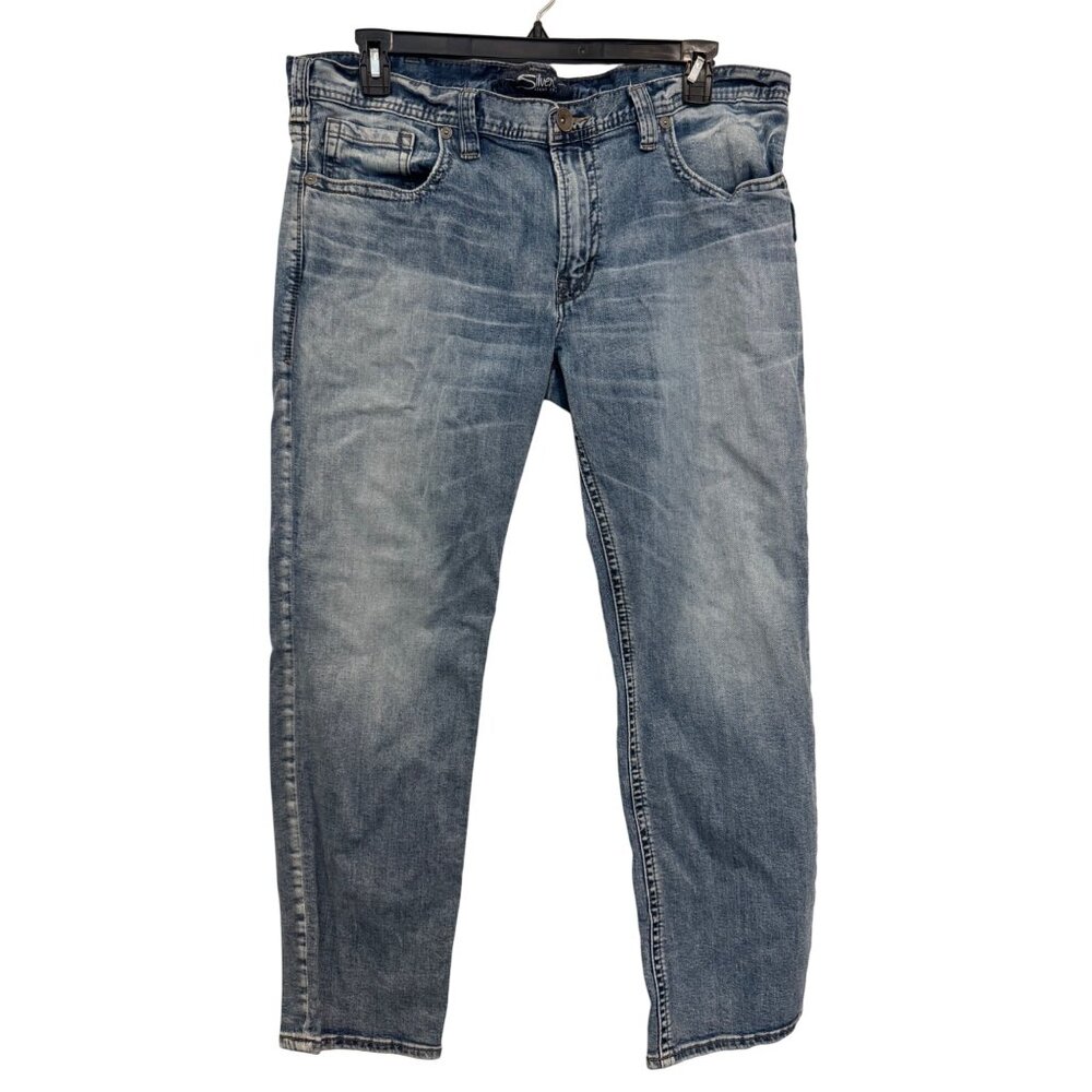 Silver Jeans Co Allan Relaxed Fit Straight Leg Jeans 38x30 Blue Denim Cotton Ela